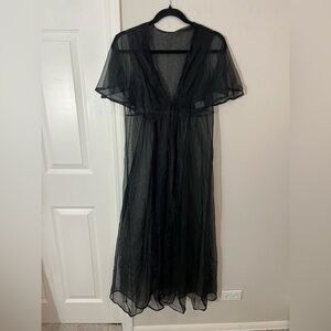 Gossard Artemis Vintage Sheer Black Maxi Nightgown Topper,Medium